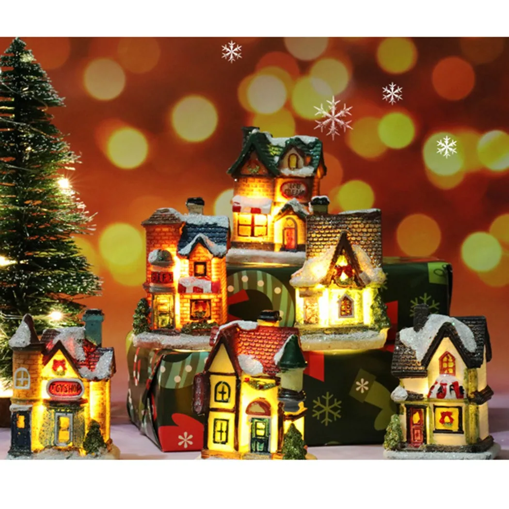 

1PCS Christmas Decorations Ornaments Brightness LED Light Small Village House Scene Christmas Decor Mini Cozy Cottage Ornament