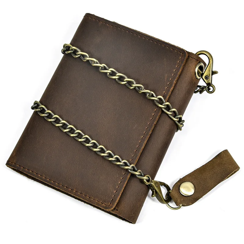 

First Cowhide Leather Men Wallets Chain Vintage Male Purse With Cion Bag Function Genuine Leather Men Wallet with Card Holders