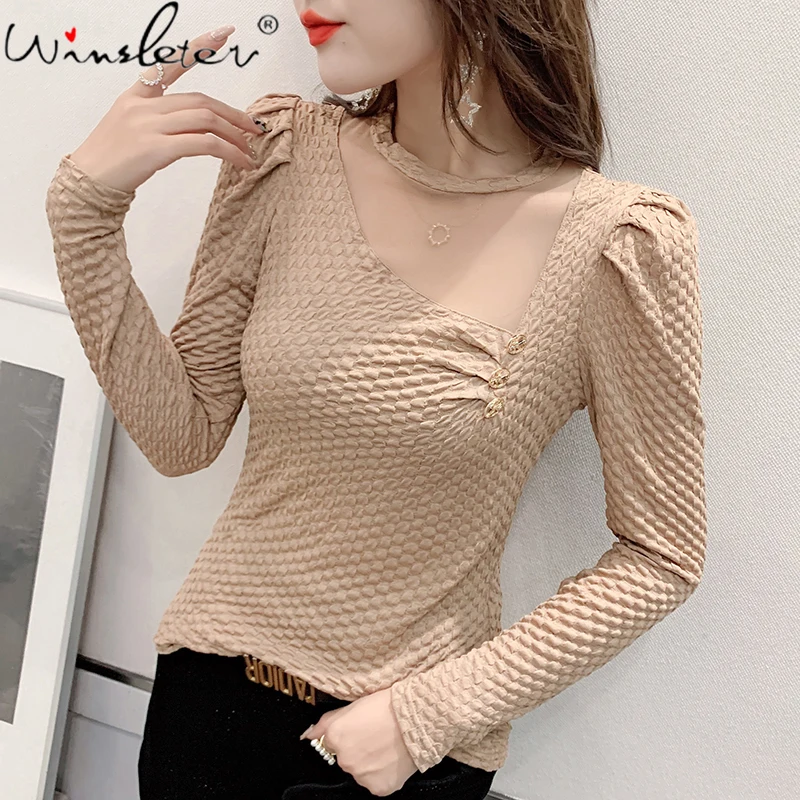 

Женская футболка с круглым вырезом и пышными рукавами, в европейском стиле