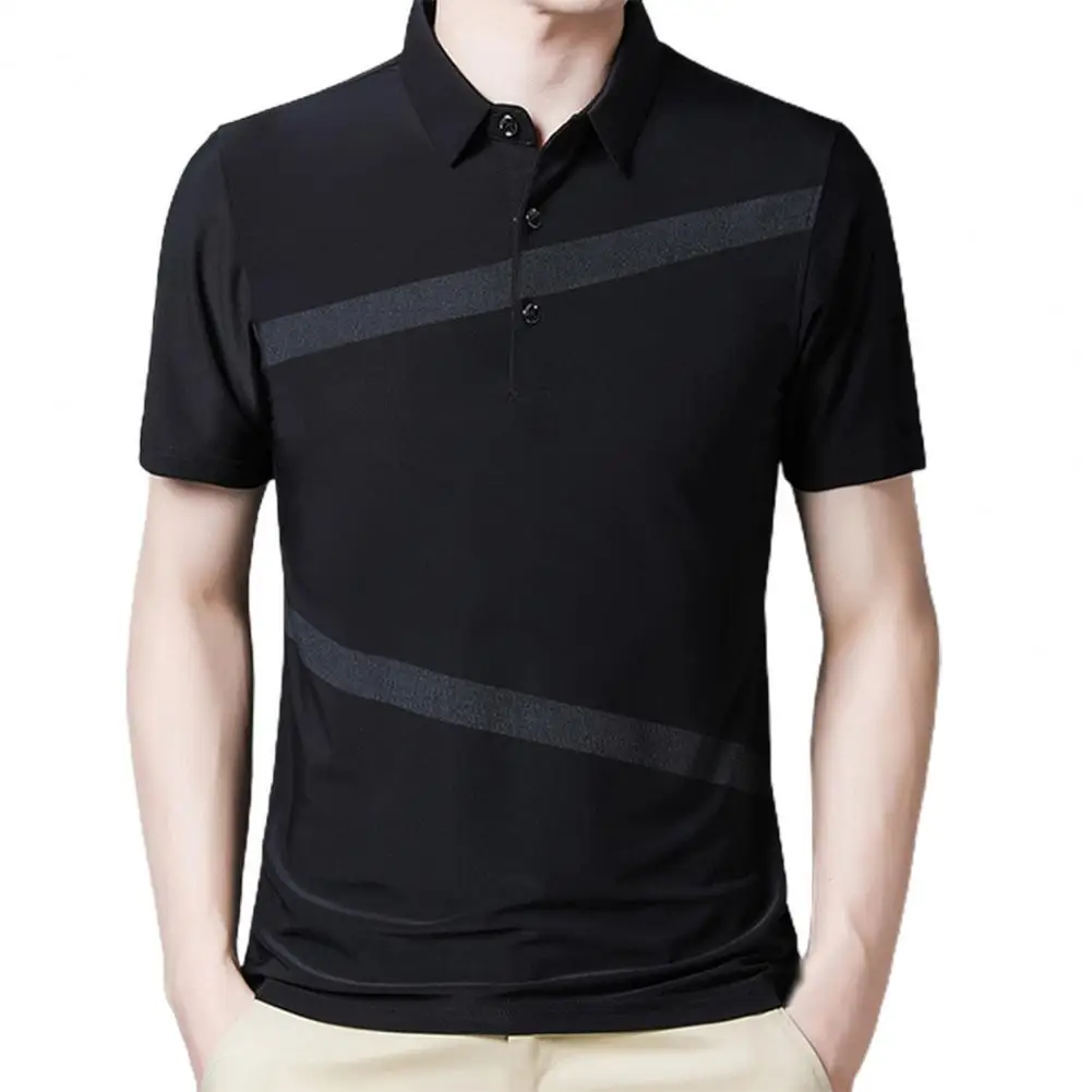 

Men Shirt Turn-down Collar Short Sleeve Cloth Striped Printing Shirt Tops for Summer