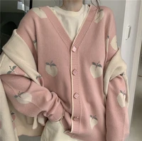 2020 korean autumn long sleeve pull femme sweater cardigan cute pink coat women peach cardigans knitted oversized jacket