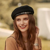 2021 autumn and winter outdoor beret suitable for ladies fashion trend retro metal buckle decorative painter hat