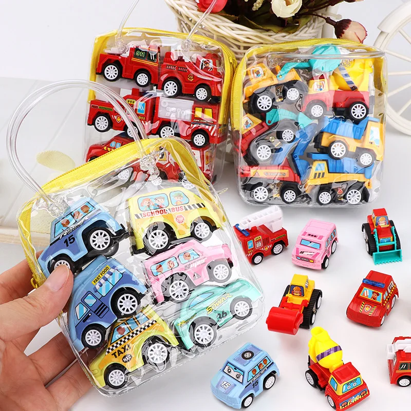 

6pcs Car Model Toy Pull Back Car Toys Mobile Vehicle Fire Truck Taxi Model Kid Mini Cars Boy Toys Gift Diecasts Toy for Children