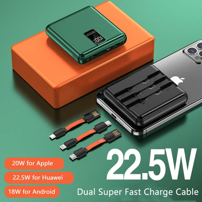 

Mini Power Bank 20000mAh PD 22.5W Fast Charging for Huawei P40 Powerbank Built in Cable Portable Charger for iPhone 12 11 Xiaomi