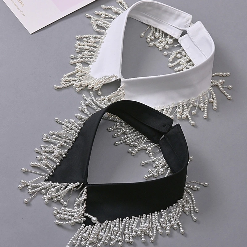 

Women Faux Pearl Beaded Fringe Tassels False Fake Collar Decorative Necklace Choker Wedding Jewelry Clothes Accessories