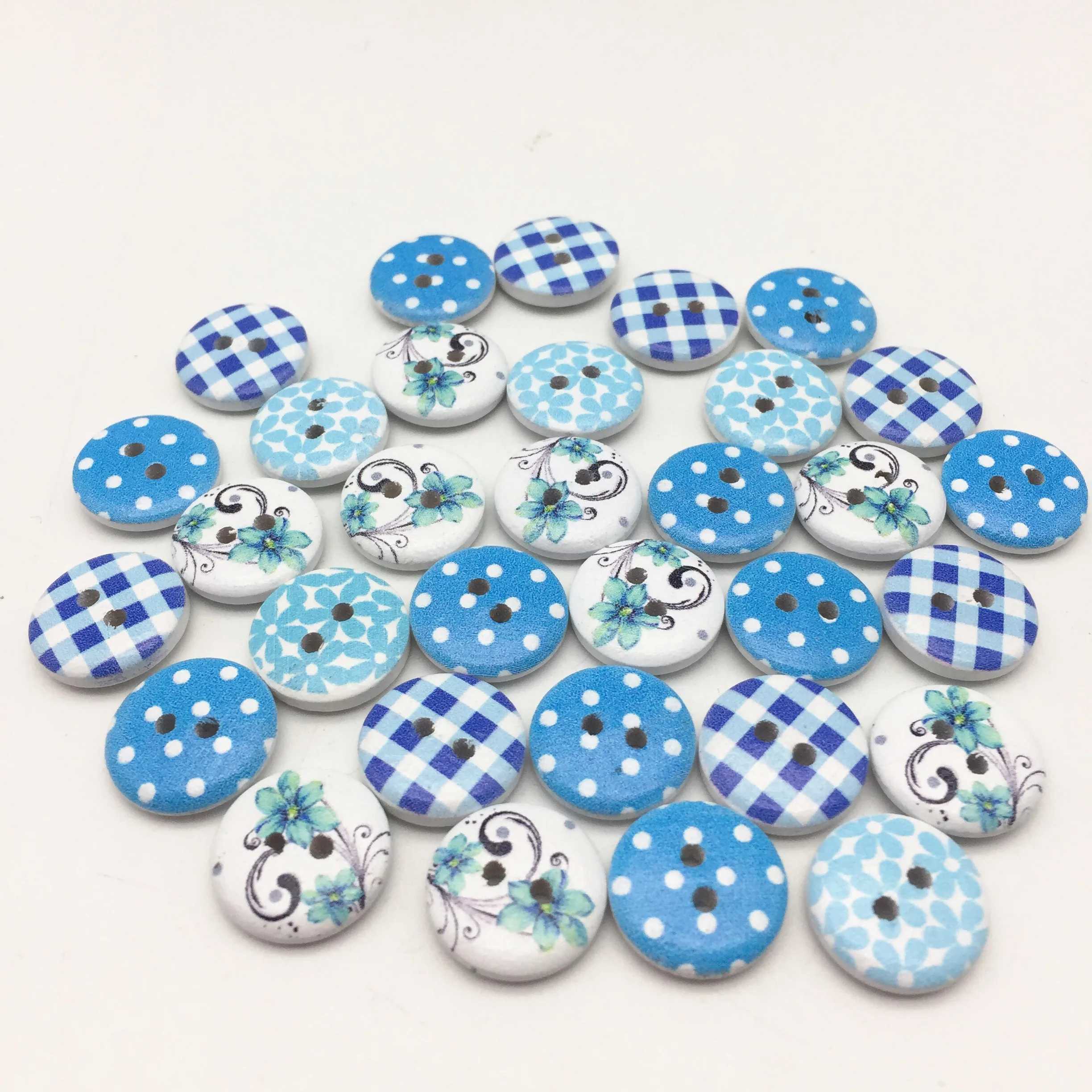 100 шт./лот 15 мм синие смешанные пуговицы в горошек клетка звезды дерево с 2