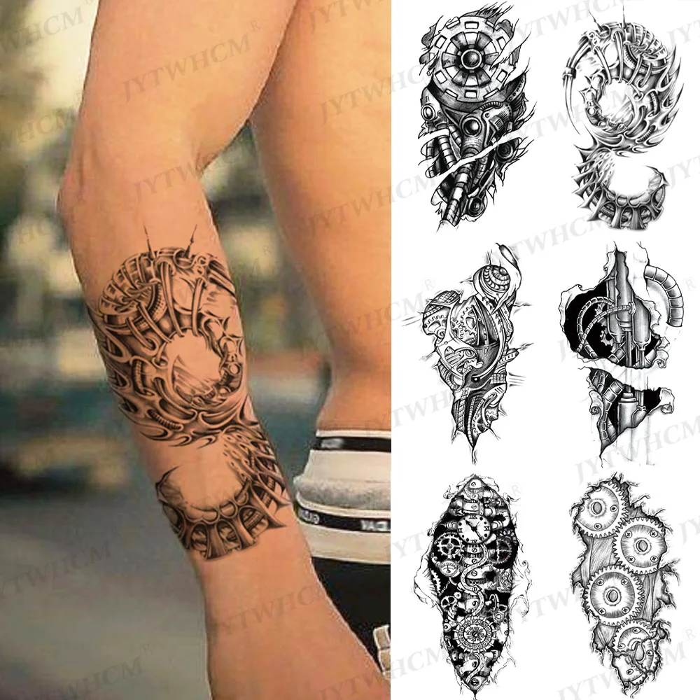 Временные татуировки 3D машинное крутые черные часы для взрослых цветок компас