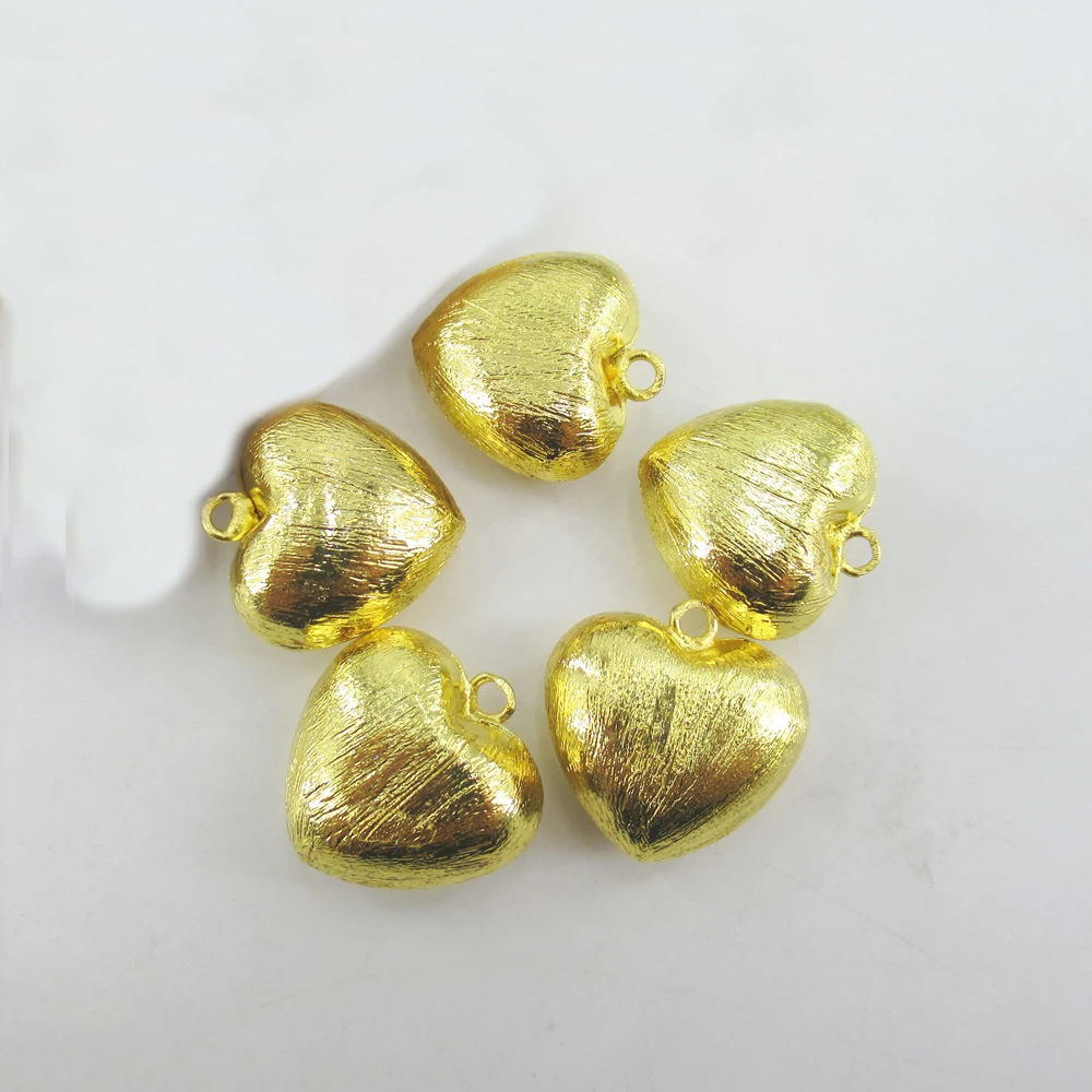 

Wholesale 5 PCS 20mm Copper Heart Shape Brushed Bead Gold Plated DIY Findings