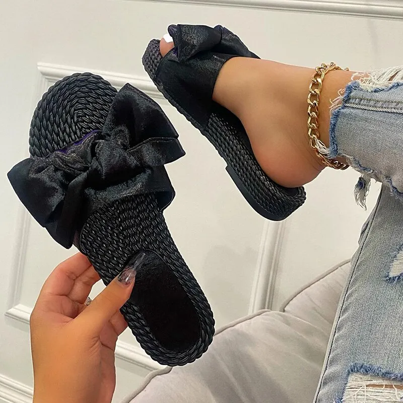 

2021 New Women Summer Shoes Female Sandals Bowknot Flat Slippers Casual Beach Flip Flops Indoor Outdoor Shoes Sandalias Mujer