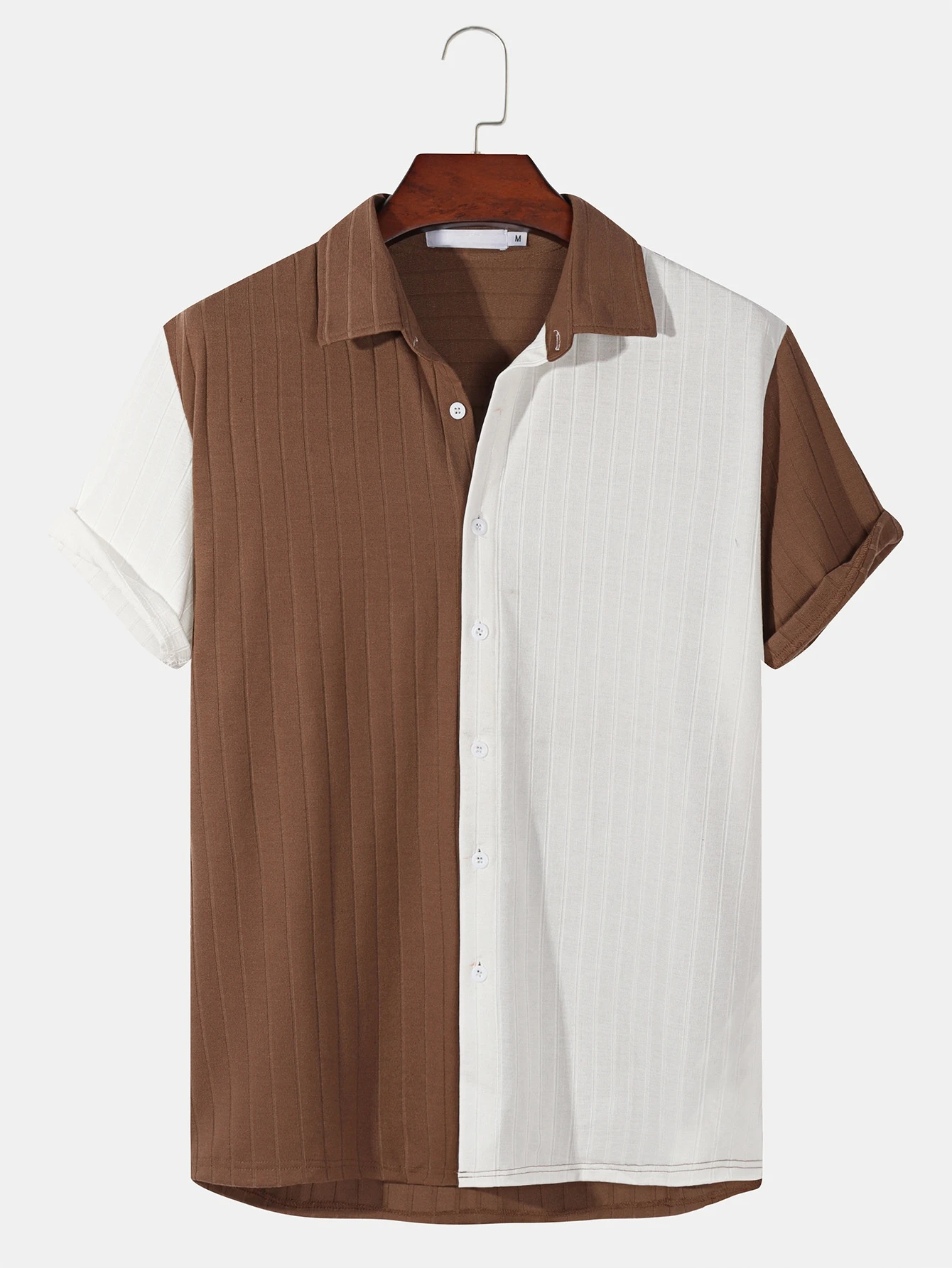 

Men Cotton Splicing Short Sleeve Button Up Vintage Shirt