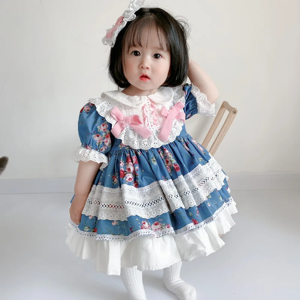 

Платье на крестины, платье для первого причастия для маленьких девочек Темно-синие цветочные кружева Винтаж испанский Турции принцессы нар...