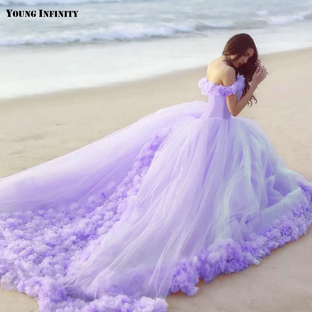 

New Arrival Sweetheart Pink Wedding Dress 2020 Off the Shoulder Backless Flowers Chapel Train Ball Gown Bridal Gown