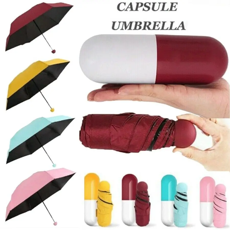 

Mini Folding Capsule Clear Umbrella With Pill Package Box Pocket Parasol Rain Anti-UV Portable Travel Umbrella Mini Umbrella