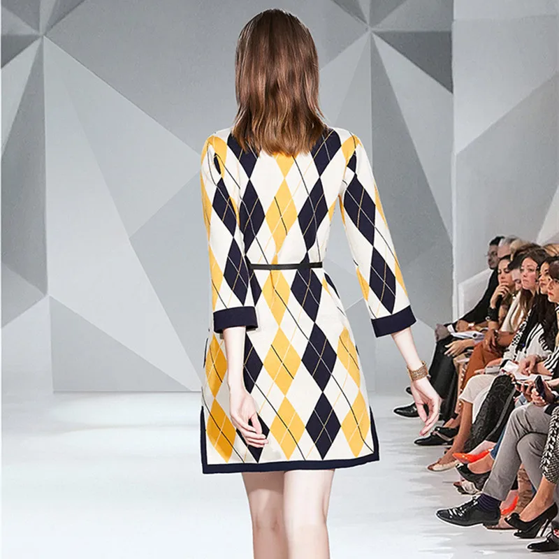 Женское шерстяное платье-свитер с геометрическим узором элегантное свободное