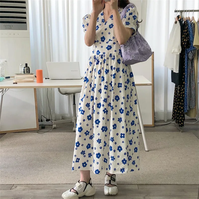 

2021 new style puff sleeve little daisy floral dress women
