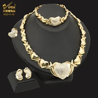 aniid dubai gold plated jewelry necklace set wedding bride women nigerian xoxo heart crystal bracelets and earrings ring