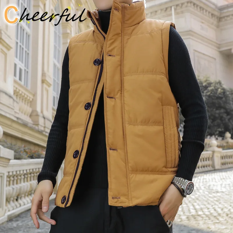 

Vest Men Winter Sleeveless Jacket Men Down Vest Men's Warm Thick Coats Male Work Waistcoat Young Pocket Mens Khkai Black Coat