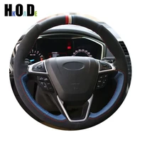diy black suede leather hand stitched car steering wheel cover for ford fusion mondeo 2013 2014 edge 2015 2016