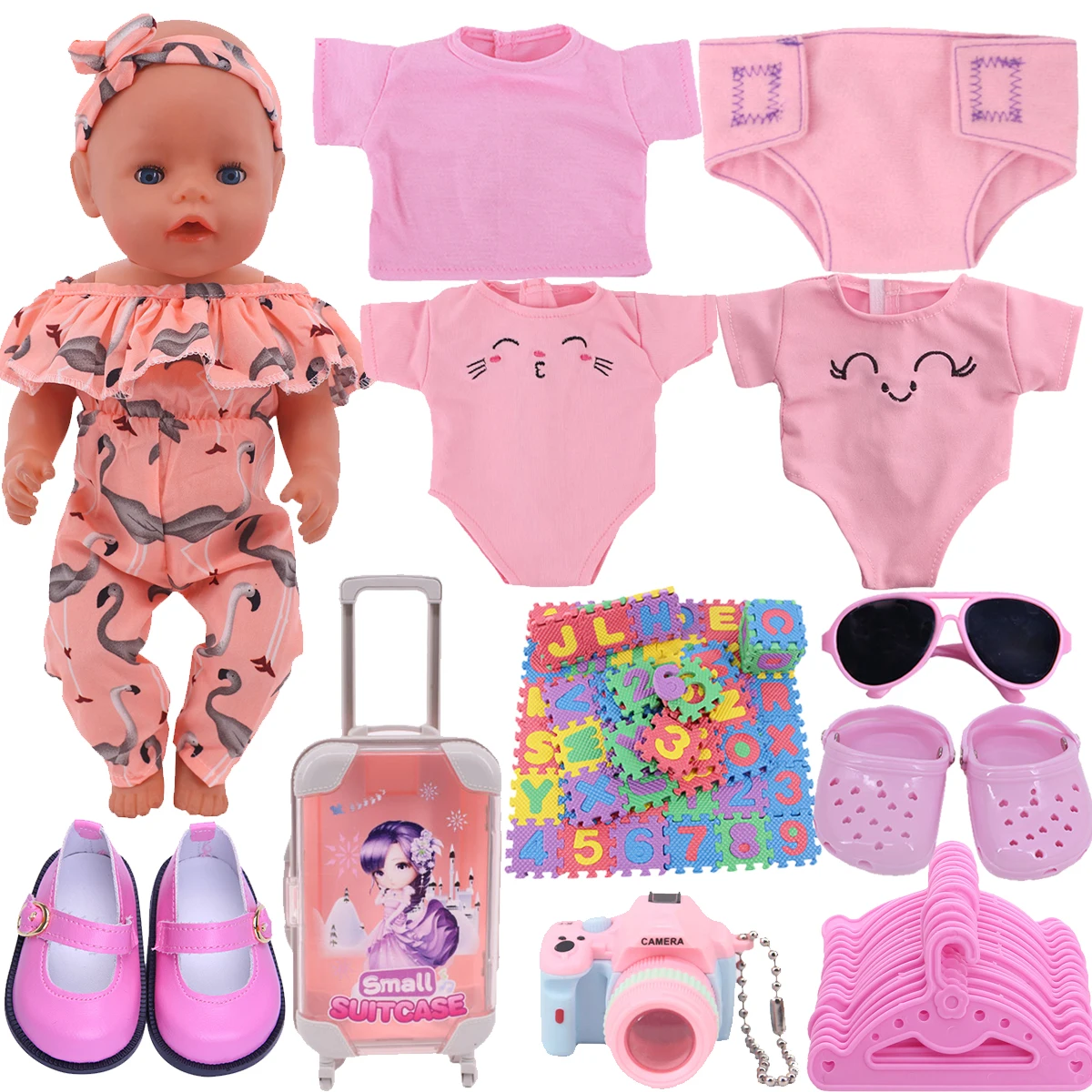Clothes For Doll Baby Pink Series Swimsuit Fit 18 Inch American And 43 Cm Reborn Doll Accessories, Russian OG Girl Doll DIY Toys