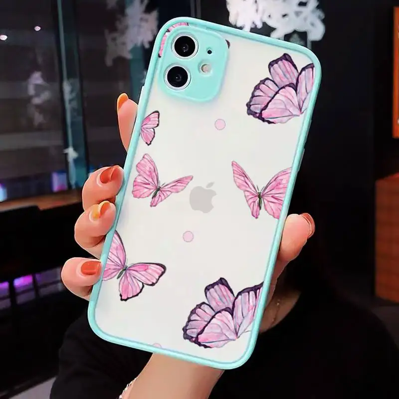 

cute sexy butterfly pink blue Phone Cases Matte For iPhone 12 Mini 11 Pro XR XS Max 7 8 Plus X Hard PC Back Cover