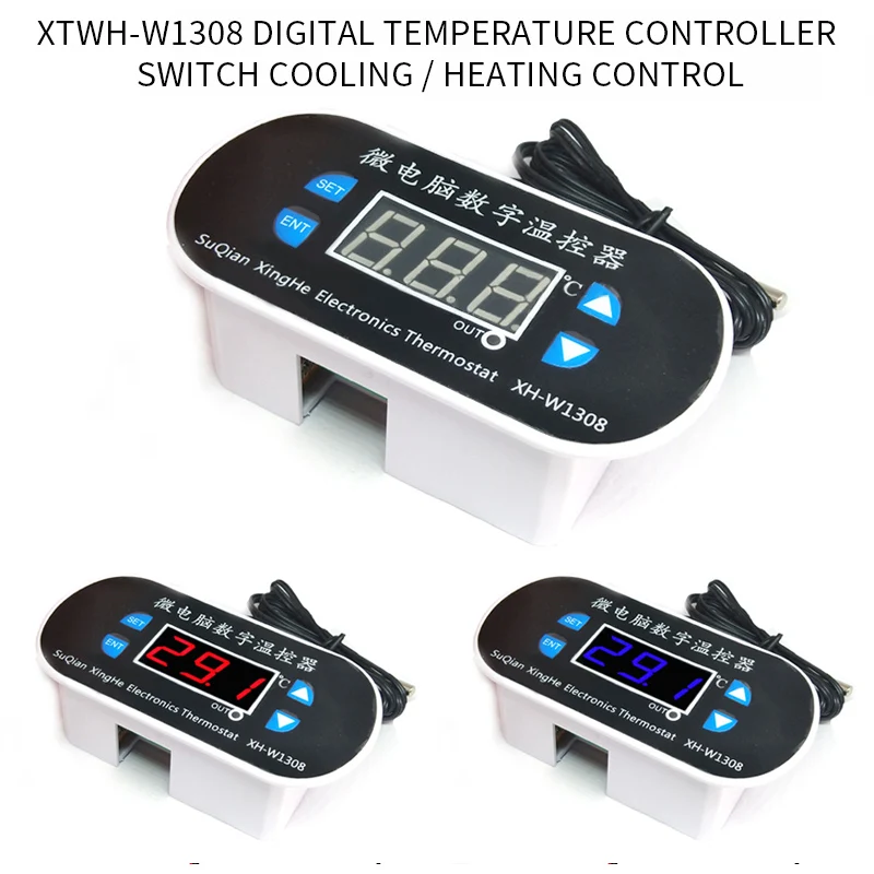 W1308 Digital Temperature Controller Thermostat DC 12V/110V-220V LED Display Heating Cooling White Black Waterproof Probe | Инструменты