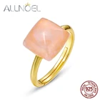 Женское кольцо ALLNOEL из стерлингового серебра 925 пробы с натуральным цветком и розовым кварцем, регулируемое ювелирное изделие с покрытием из настоящего золота