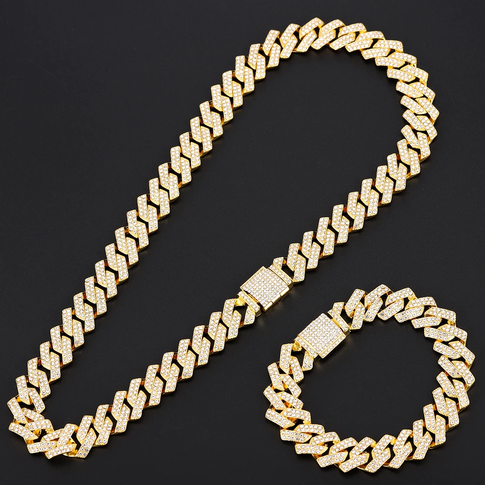 

Men's Women's Hip Hop Iced Out Necklace High Quality Rhinestone 15mm Wide Miami Cuban Chain HipHop Necklace Fashion Jewelry