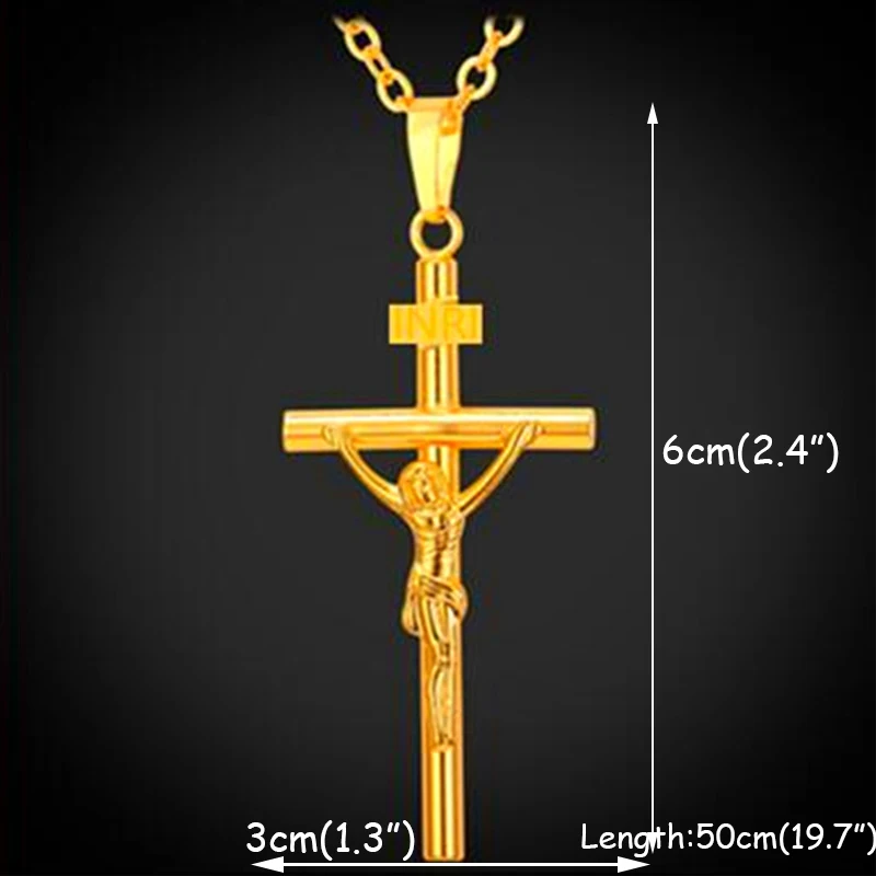 

2 Colors Fashion Religious Outdoor Party Alloy Gold Silver Color Christian Jesus Link Chain Cross Pendant Necklace