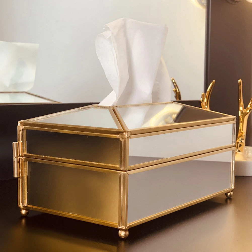

2 Sizes European Creative Glass Tissue Box Simple Living Room Household Mirror Tissue Box Nordic Luxury Light Luxury Napkin Tray