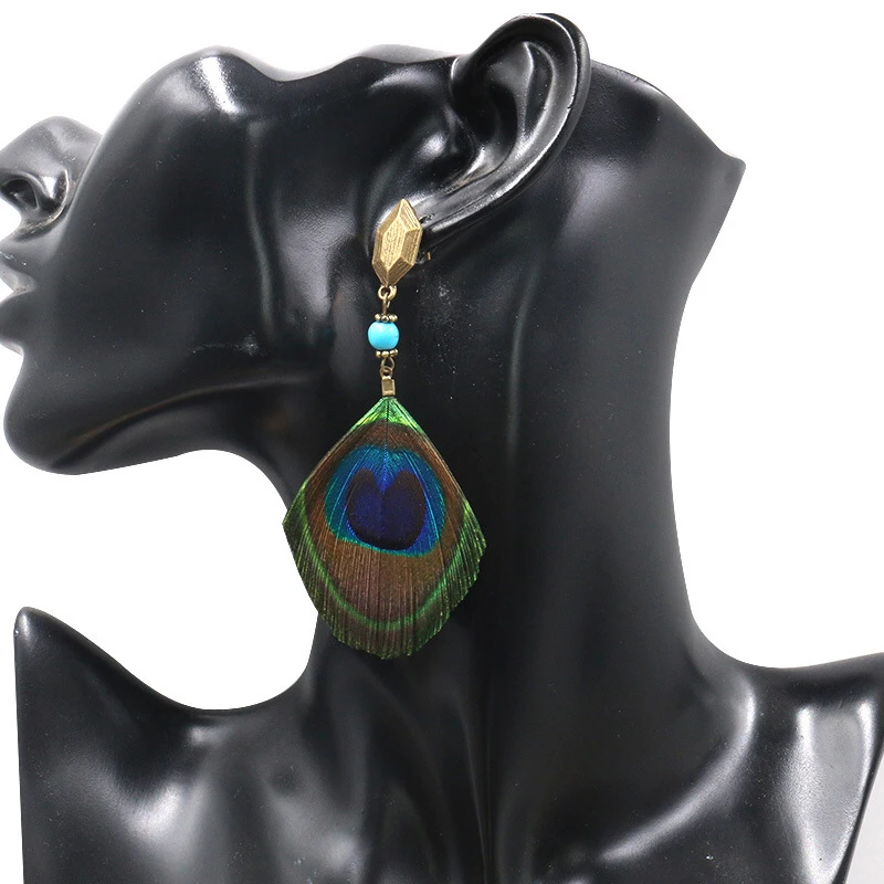 Cpop этнические серьги в виде перьев модные ювелирные изделия для женщин бусины из