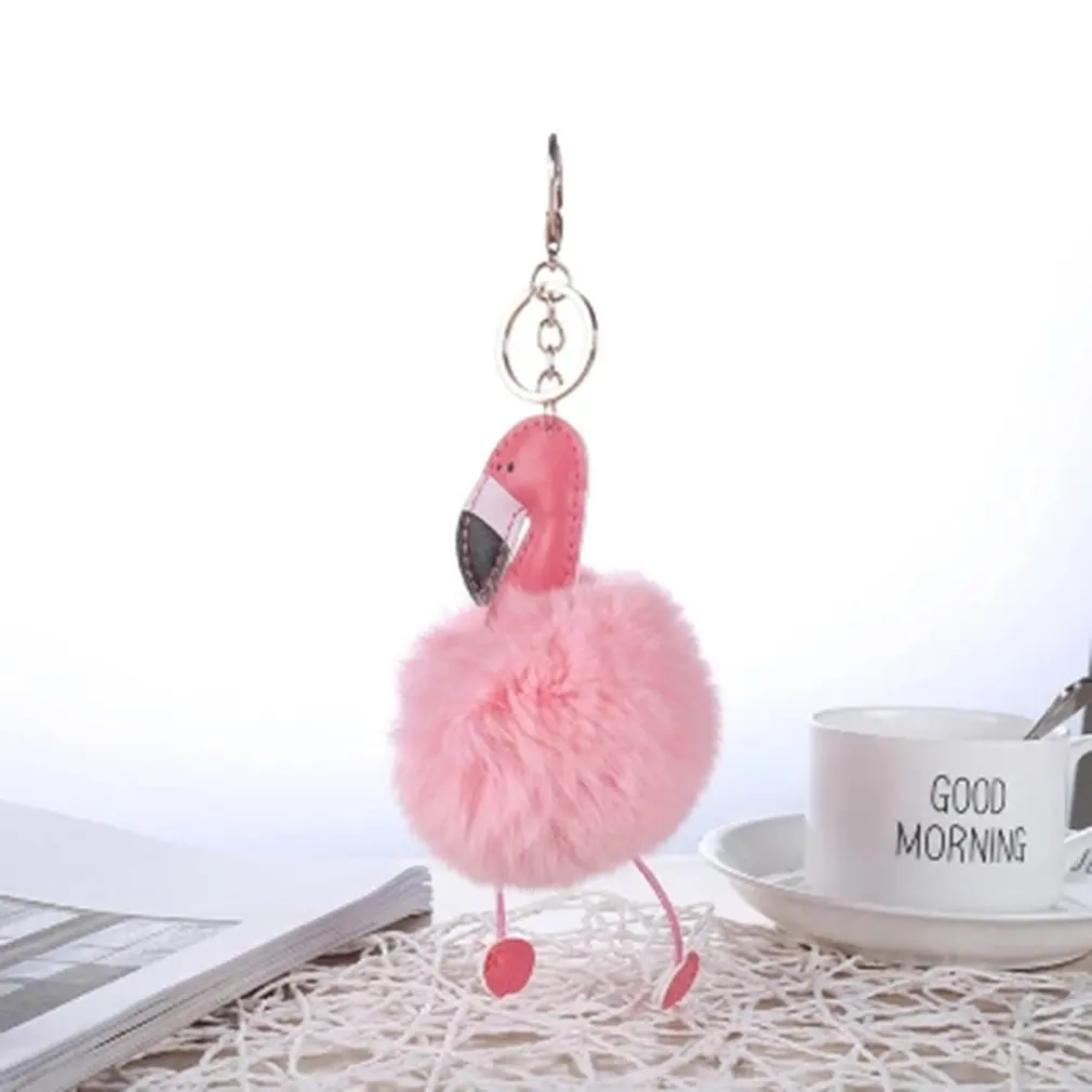 Брелок в виде фламинго милый помпон пушистый искусственный кроличий мех шаровая