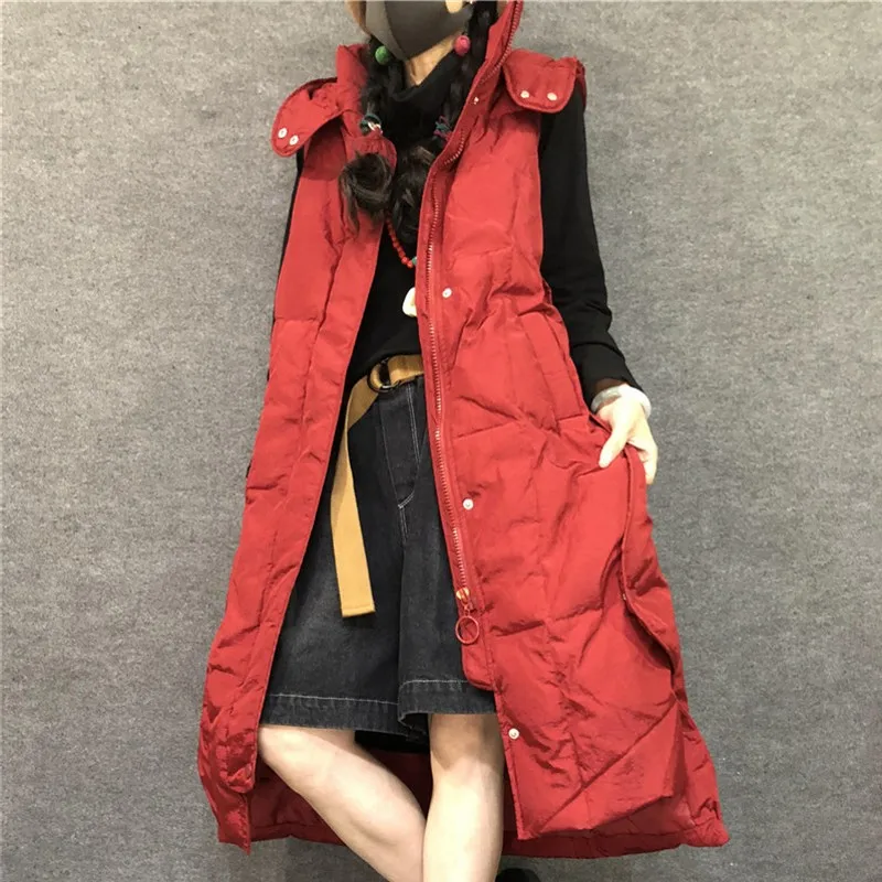 Жилет женский утепленный длинный хлопковый жилет без рукавов с капюшоном