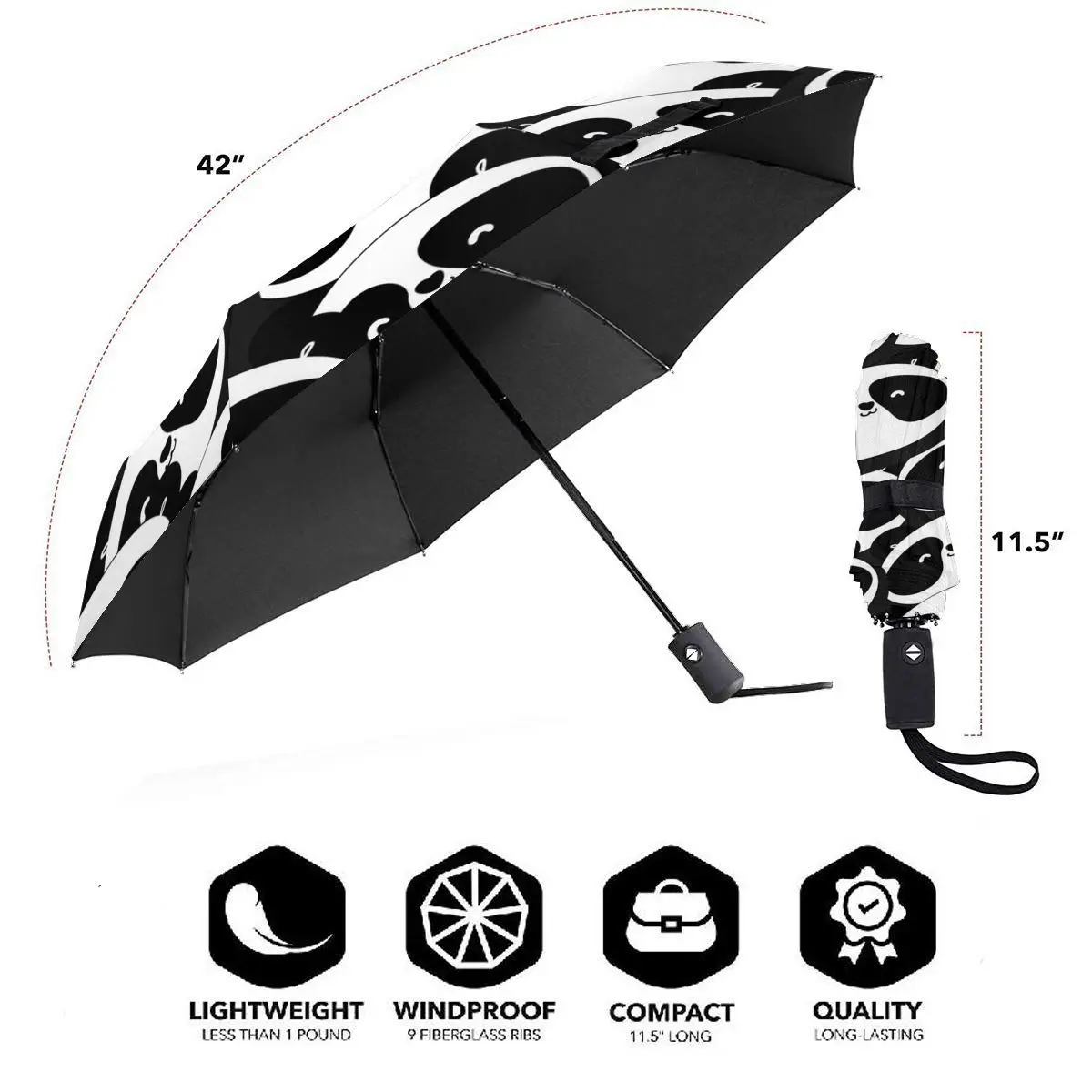 Economici In Bianco E Nero Panda Teste Antivento Automatico Pieghevole Invertito Ombrello Portatile Paraguas Per Uomo Donna