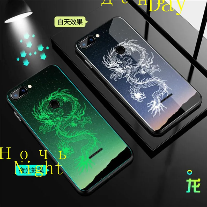 Luminous Tempered Glass Case For Xiaomi Mi A2 Lite Glow Back Cover Redmi 6 6A Pro Silicone | Мобильные телефоны и