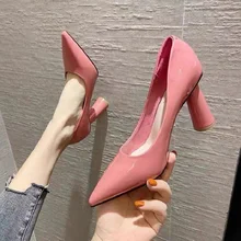 Chaussures à bout pointu et à talons aiguilles pour femmes, chaussures de soirée et de bureau, de couleur Rose, rouge, bleu nuit, à la mode, noires  (2)