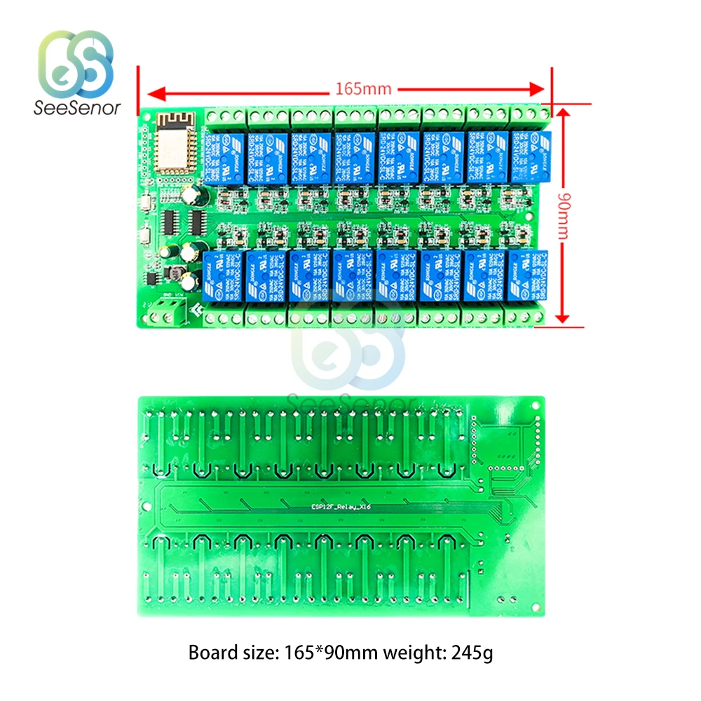 Беспроводной WIFI релейный модуль ESP8266 16 каналов планшетовая плата Wi-Fi 5 В 12 24