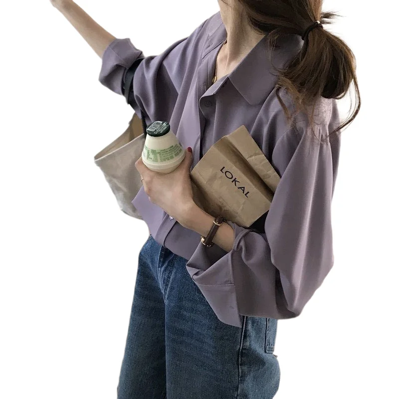 Женская винтажная блузка с длинным рукавом Свободная Повседневная белая