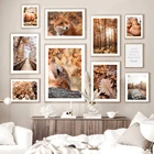 Настенная Картина на холсте в скандинавском стиле с изображением кленового леса лисы тыквы