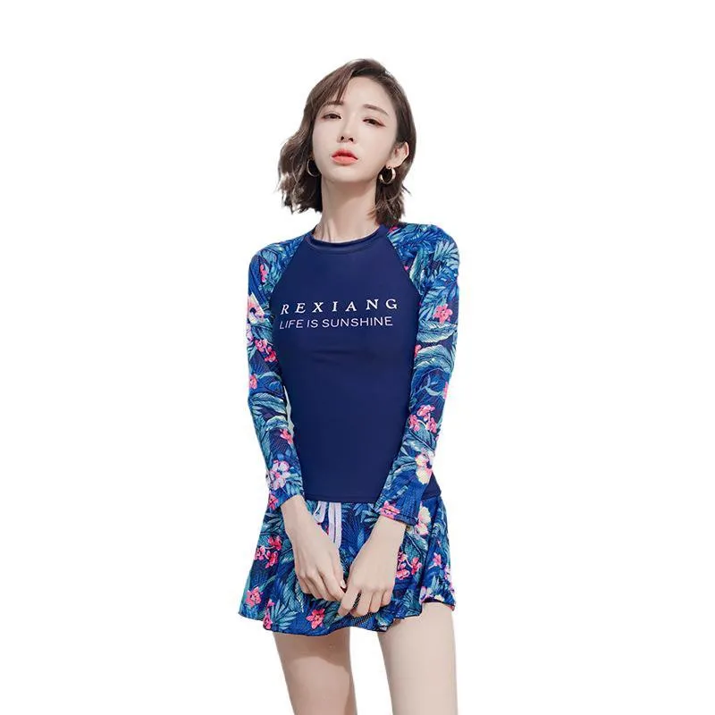 

Split Conservative Skirt Bikini Long-sleeved Sunscreen Slim Swimming Suits for Women Swxy Two Pieces Set Swimwear Female