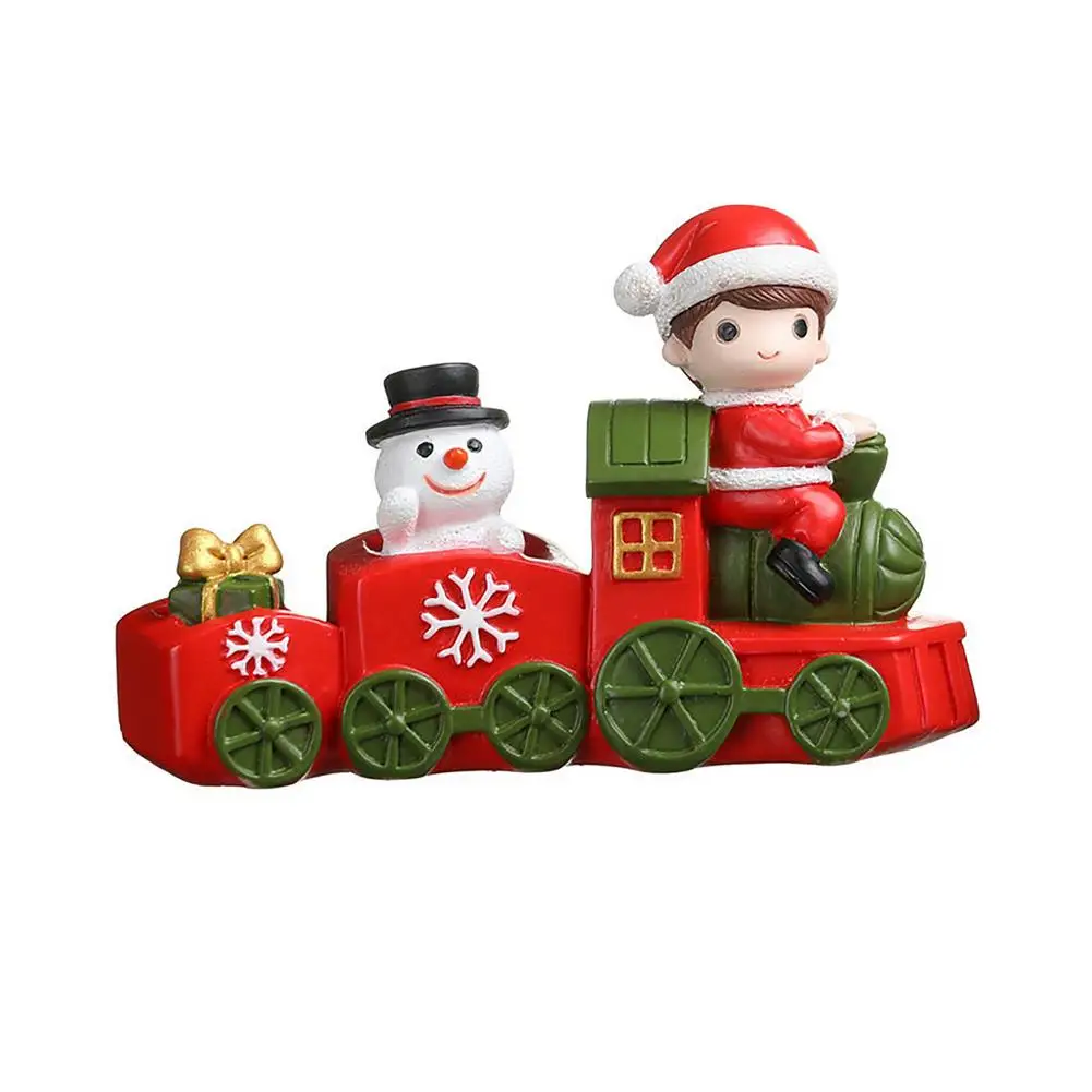 

Christmas Resin Decorations Train Ornament Cute Santa Claus Snowman Reindeer Figurine Statue Tabletop Christmas Tree Mini Trai