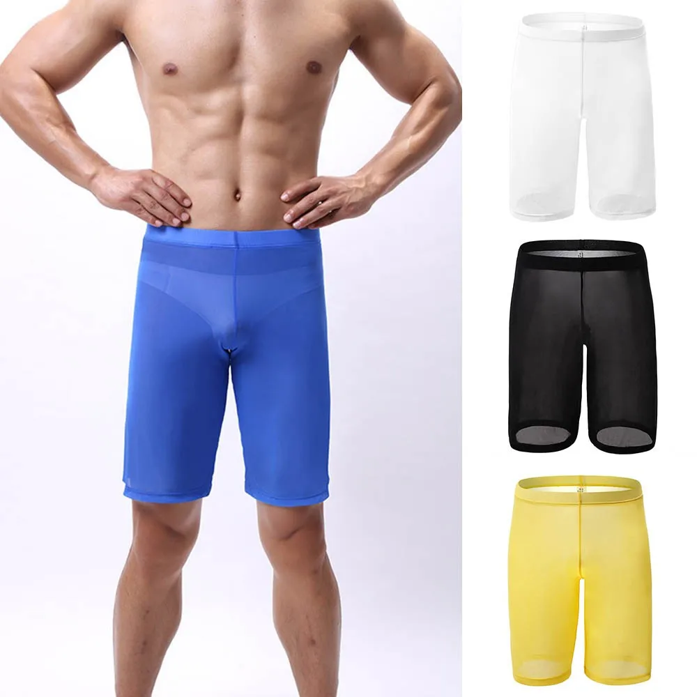 

Sexy Mens Sheer Long Leg Mesh Underpants Male Home Boxershorts Trunk Sport Shorts Underwear Boxer Briefs Sleep Bottoms Panties