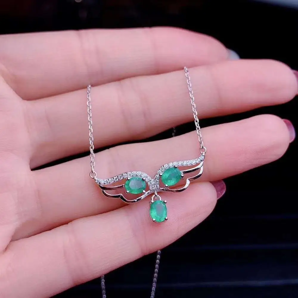 Изумрудного ожерелья из натурального изумруд камень кулон сплошной S925