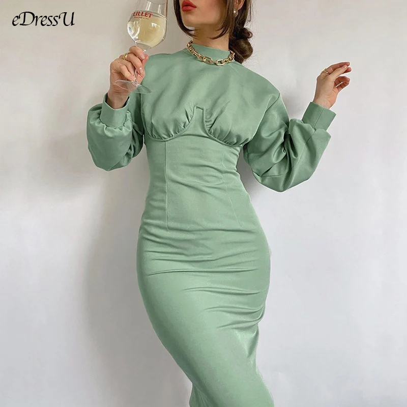 

eDressU Elegant Woman Dress Long Sleeves Cocktail Party Dress Autumn Winter Fitting Bodycon Bandage Dress SJY-LYQ6646