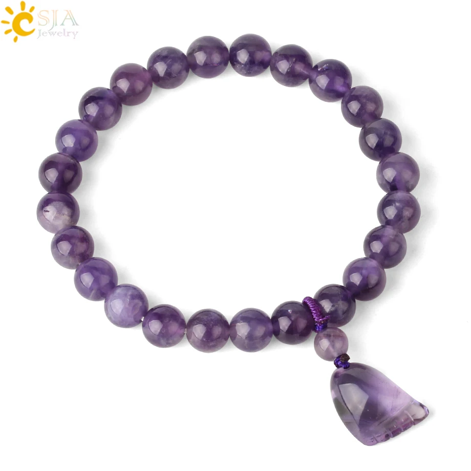 Натуральный камень CSJA фиолетовый браслет с кристаллами 8 мм круглые браслеты