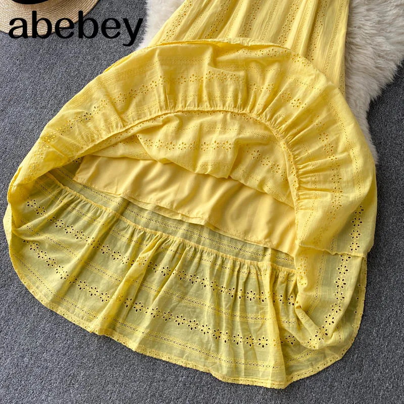 

Boho Women lace solid dress V neck A line short sleeve dresses summer Bohemian Vacation Dress