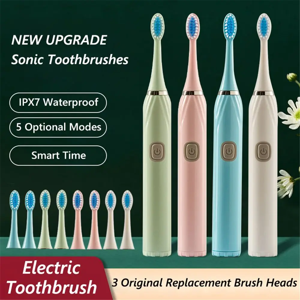 

Heads Smart Time ​ 5 Optional Modes Battery Powered Electric Toothbrush Mouth Cleaning Sonic Toothbrushes Automatic