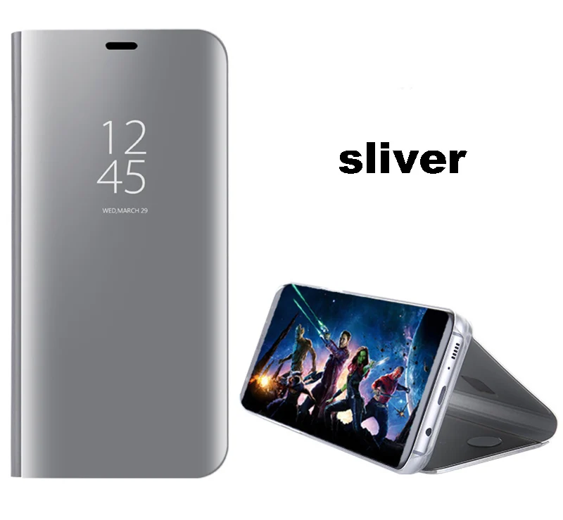 Умный зеркальный флип-чехол для телефона для samsung Galaxy S10E S9 S8 S10 плюс S7 край пленка для экрана с четким изображением A3 A5 A7 J3 J5 J7 A6 A8 PU чехол s - Цвет: sliver
