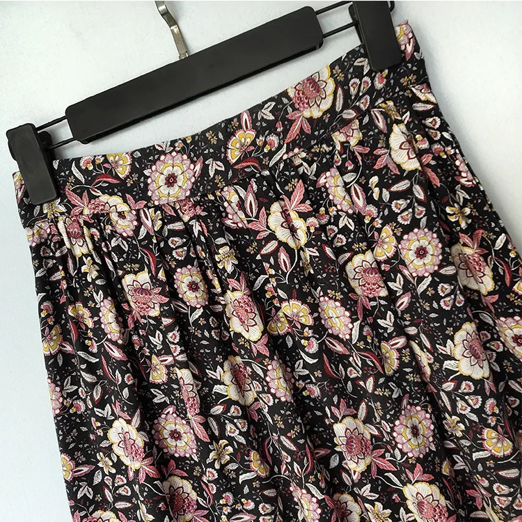 

Floral Women Skirt Print Skirt 2021 Early Spring Tencel Small Floral High Waist Breasted A-Line Skirt