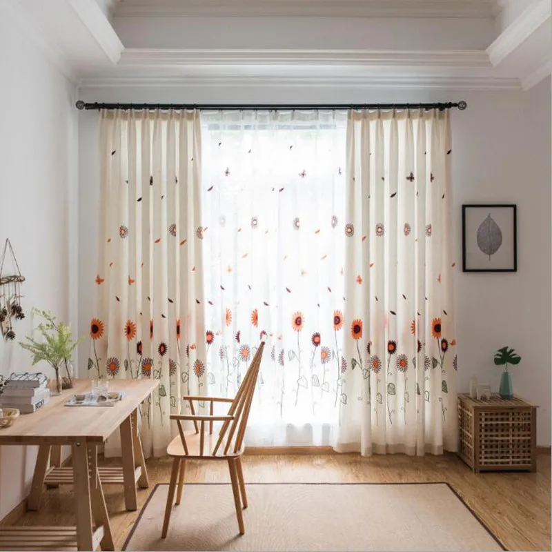 

Curtains for Living Room Pastoral Orange Sunflower Embroidered Blackout Kids Children Boys Nursery Window Treatment Blinds