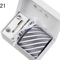 8cm men tie waterproof with gift box handmade silkpolyester 4pcs in one handkerchief clip tie cufflink men suit necktie set